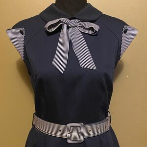 Voodoo Vixen Navy Pinup Dress with Striped Accents